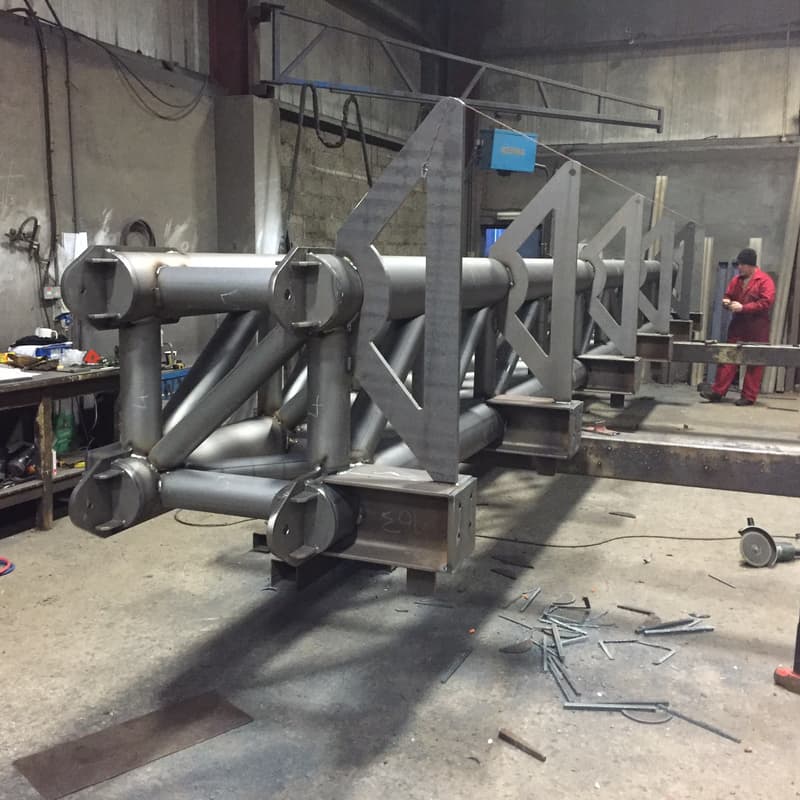 Maldives airport truss — bare steel in workshop